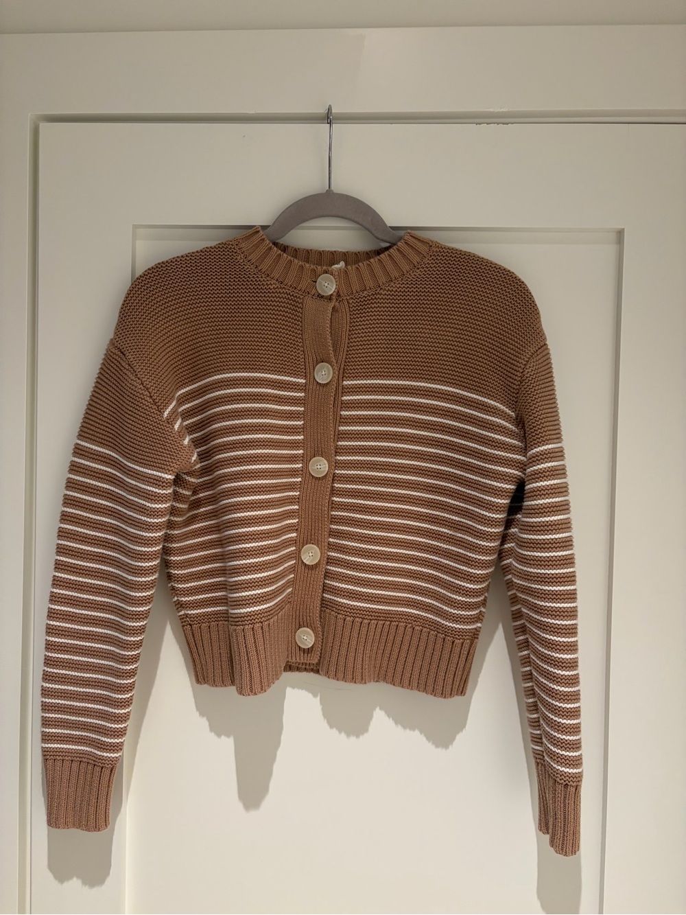Marea Size S (fits more like an x small) Tan & White striped Button Cardigan